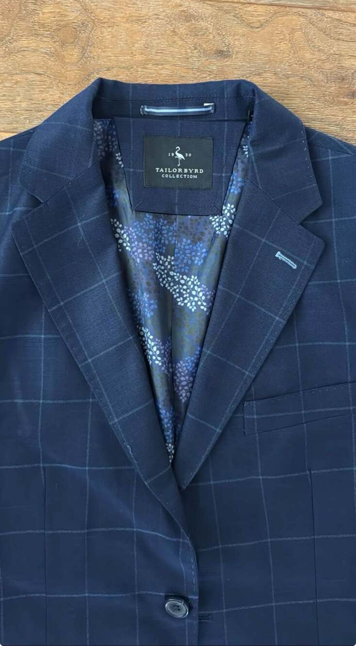 Tailorbyrd Collection Men's Navy Windowpane Plaid Sport Coat Blazer Jacket 38S